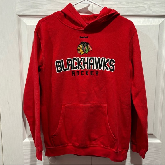 REEBOK Chicago Blackhawks Kid’s Unisex Hoodie Sweatshirt - red, size L (14/16) - Picture 1 of 5